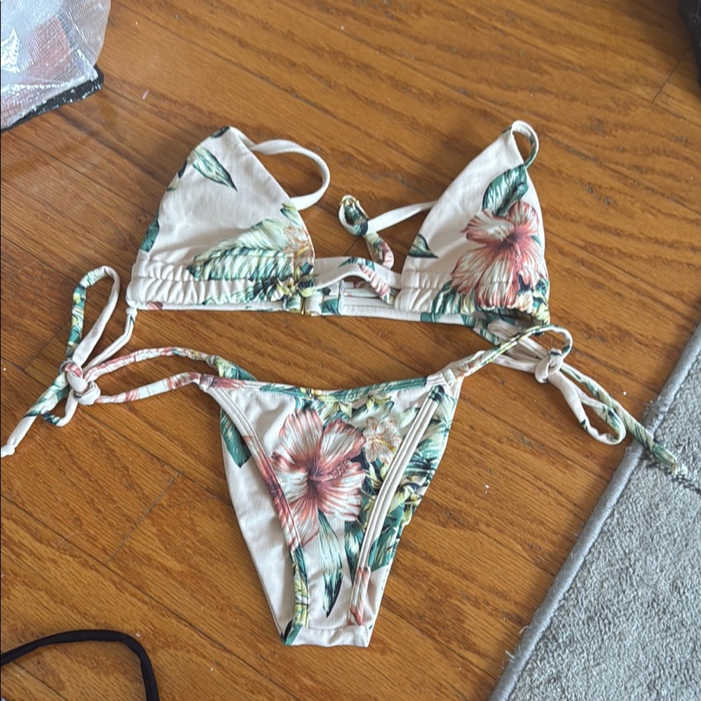 Montce Floral Bikini - Cream and Pink small top xs bottom
